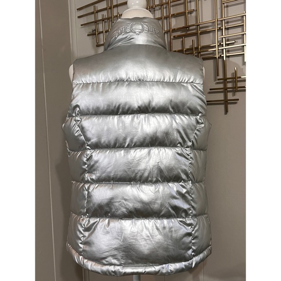 PINK Victoria's Secret Silver Puffer Vest Full Zip Sleeveless Jacket Women's - Picture 2 of 11